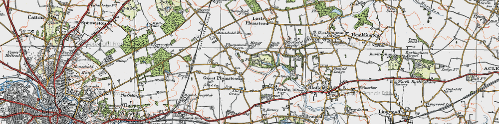 Old map of Great Plumstead in 1922