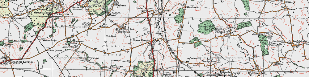 Old map of Great Ponton in 1922
