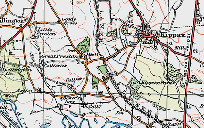 Old map of Great Preston in 1925
