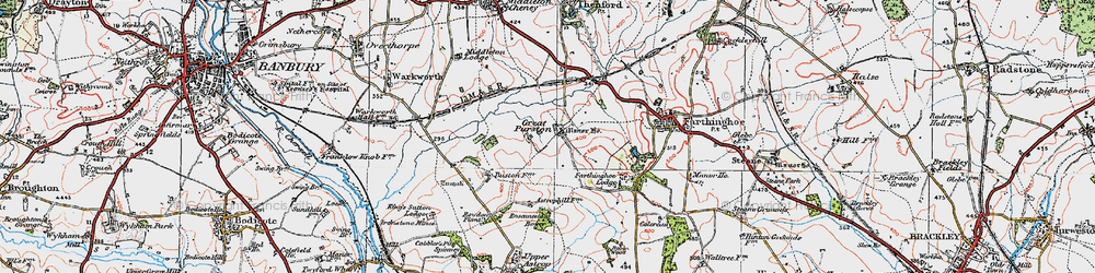 Old map of Great Purston in 1919