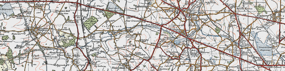 Old map of Great Saredon in 1921