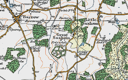 Old map of Great Saxham in 1921