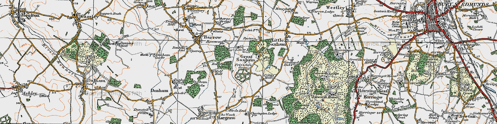 Old map of Great Saxham in 1921