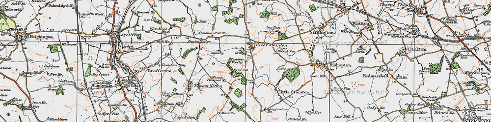 Old map of Great Stainton in 1925