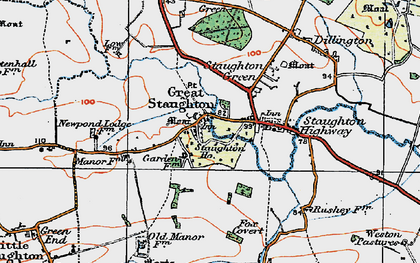 Old map of Great Staughton in 1919