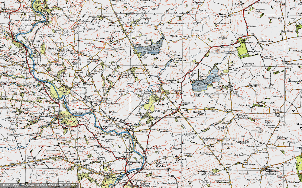 Old Map of Great Swinburne, 1925 in 1925