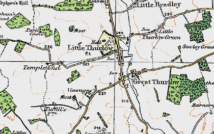 Old map of Great Thurlow in 1920
