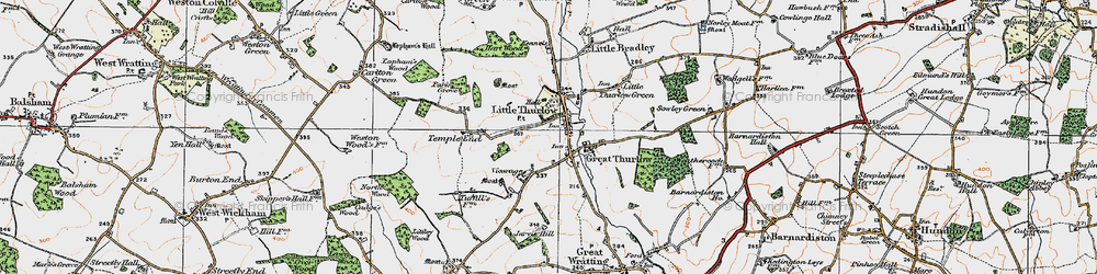 Old map of Great Thurlow in 1920