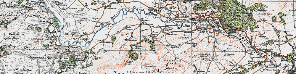 Old map of Simonside Hills in 1925