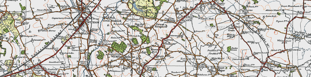 Old map of Great Totham in 1921