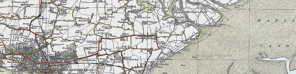 Old map of Great Wakering in 1921