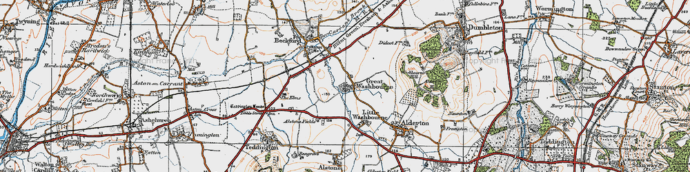 Old map of Great Washbourne in 1919
