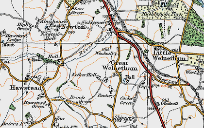 Old map of Great Welnetham in 1921