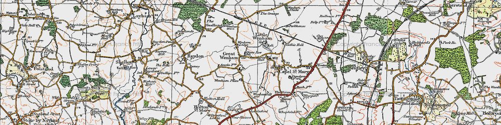Old map of Great Wenham in 1921