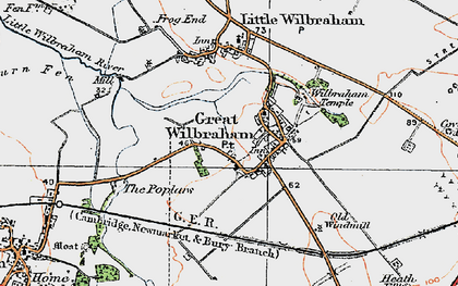 Old map of Great Wilbraham in 1920