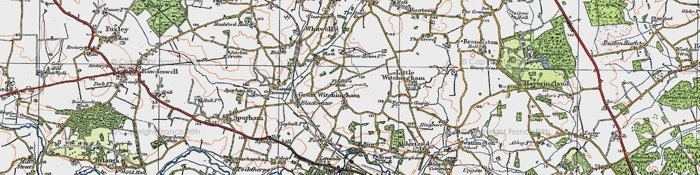 Old map of Great Witchingham in 1921