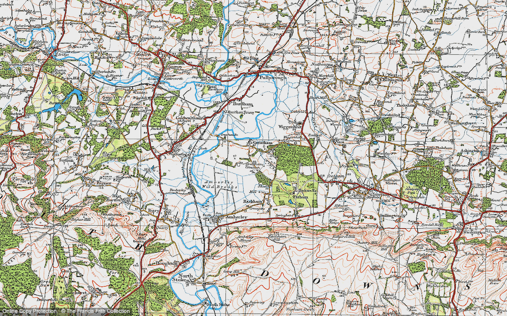 Old Map of Historic Map covering Arun Valley, The in 1920
