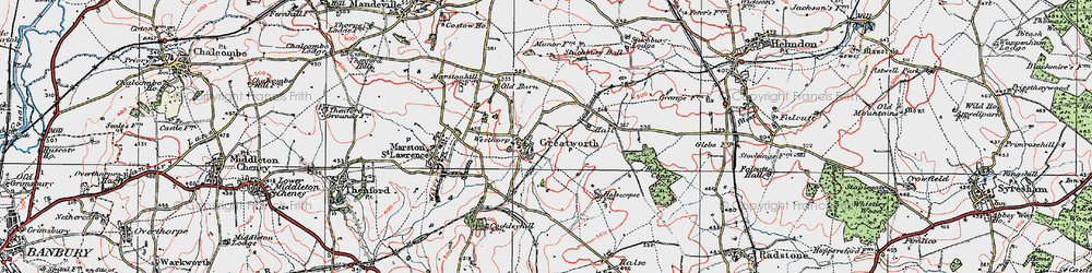 Old map of Greatworth in 1919