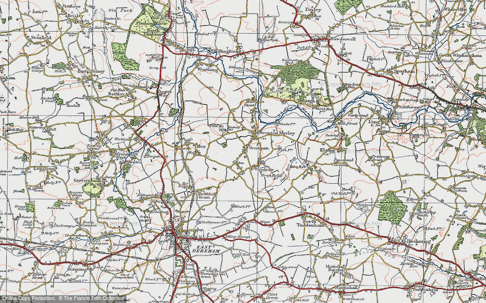 Old Map of Historic Map covering Swanton Morley Ho in 1921