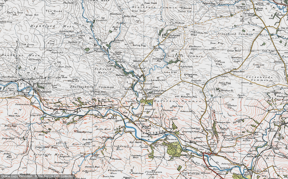 Old Map of Historic Map covering Belling Rigg in 1925