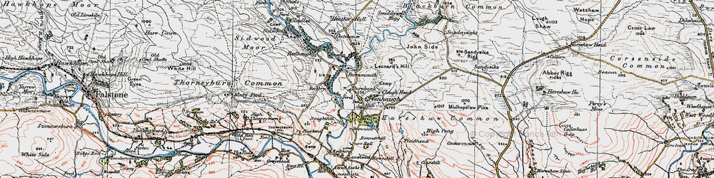 Old map of Tarset Burn in 1925