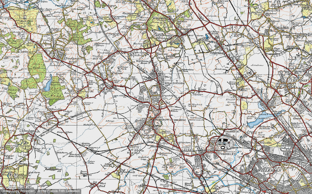 Old Map of Historic Map covering Harrow in 1920