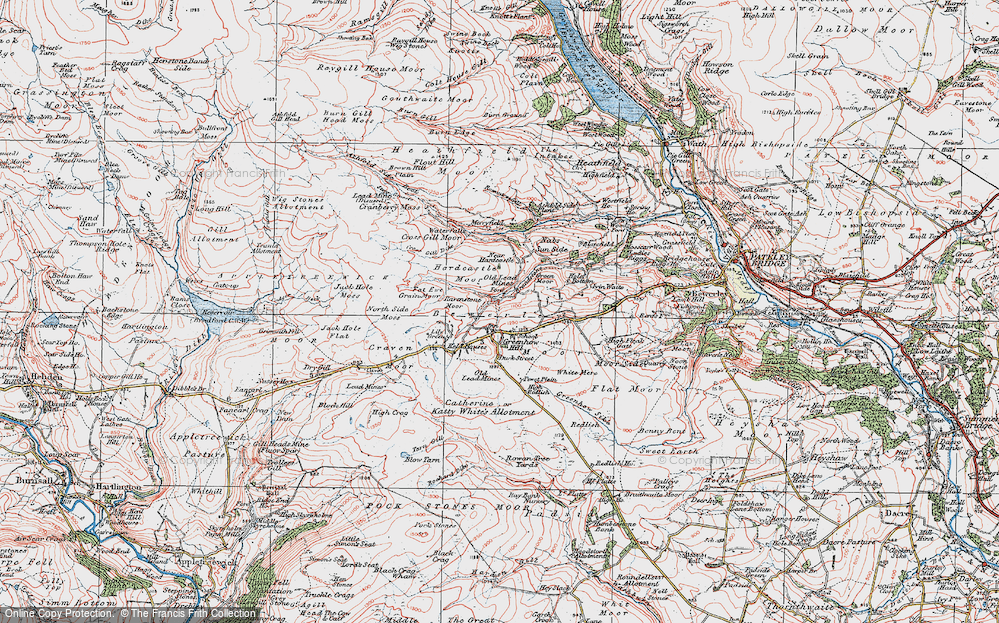 Old Map of Historic Map covering Bewerley Moor in 1925