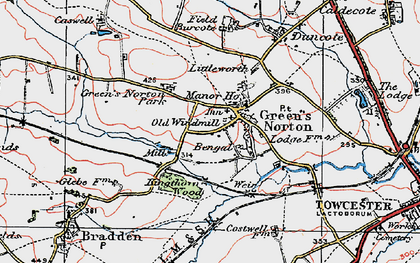 Old map of Greens Norton in 1919