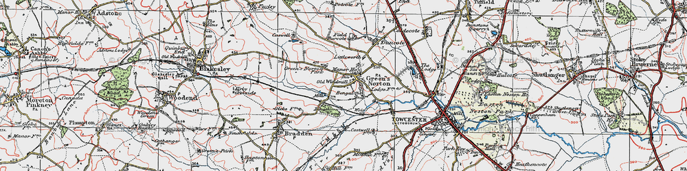 Old map of Greens Norton in 1919
