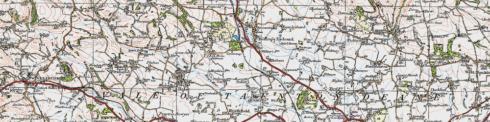 Old map of Ash Priors Common in 1919