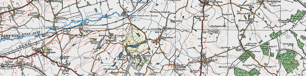 Old map of Grendon in 1919