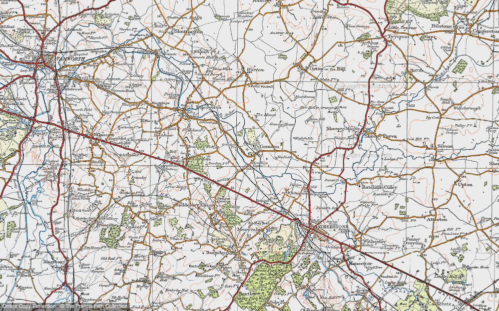 Old Map of Grendon, 1921 in 1921