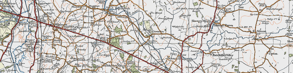 Old map of Grendon in 1921