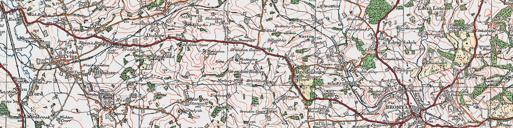Old map of Grendon Bishop in 1920