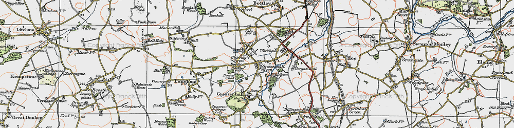 Old map of Gressenhall in 1921