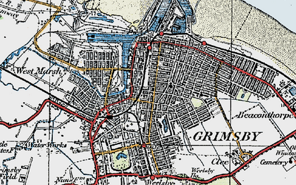 Old map of Grimsby in 1923