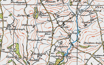 Old map of Grinacombe Moor in 1919