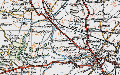 Old map of Grindley Brook in 1921