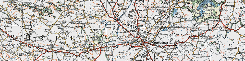 Old map of Grindley Brook in 1921