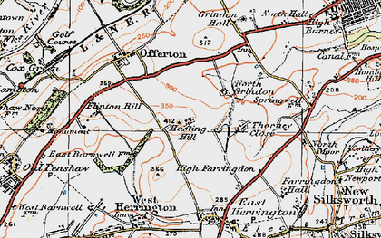 Old map of Grindon in 1925