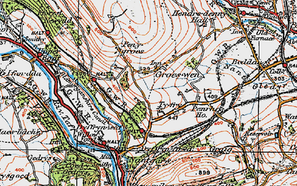 Old map of Groes-wen in 1919