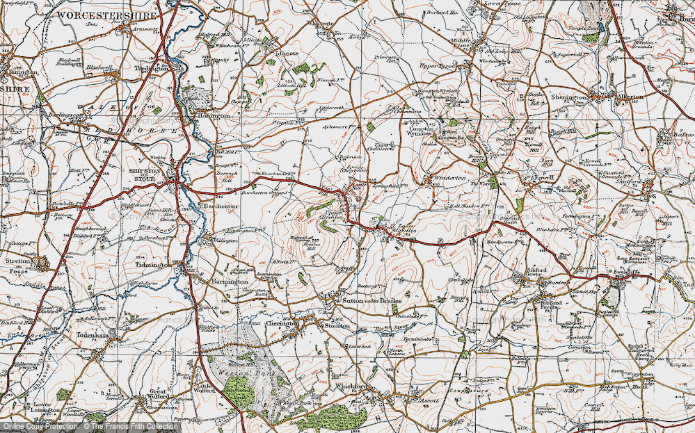 Old Map of Historic Map covering Brailes Hill in 1919