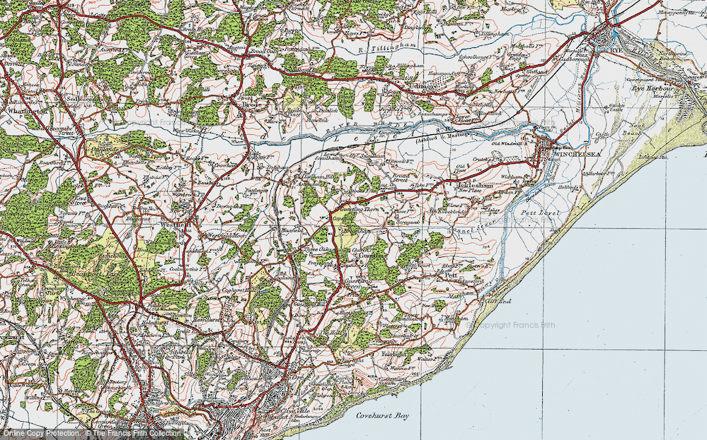 Old Map of Historic Map covering Broomham Sch in 1921
