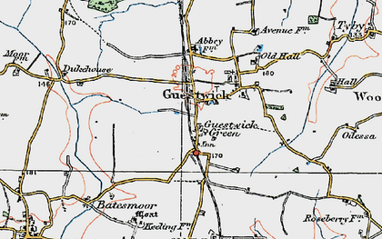 Old map of Guestwick Green in 1921
