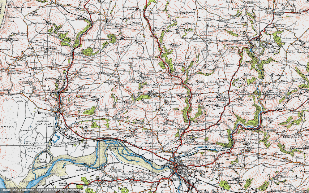 Old Map of Historic Map covering Wigley Cross in 1919