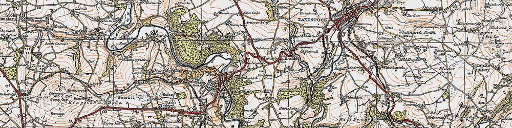 Old map of Gulworthy in 1919