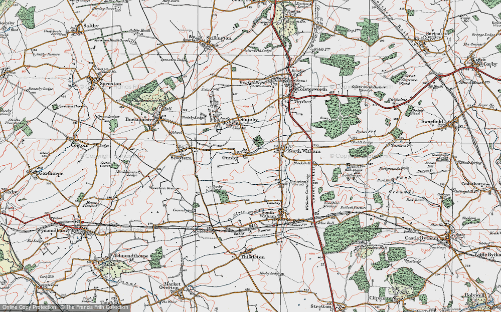 Old Map of Historic Map covering Stainby Warren in 1922