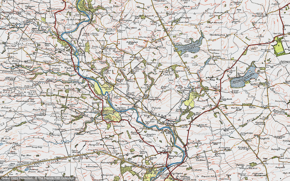 Old Map of Gunnerton, 1925 in 1925
