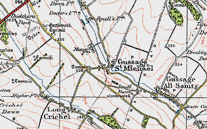 Old map of Gussage St Michael in 1919