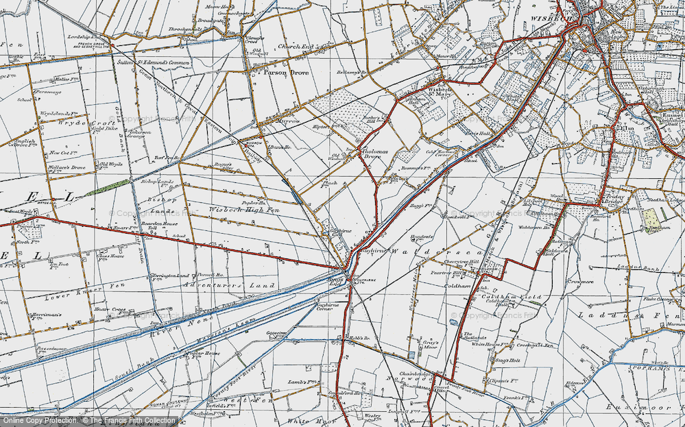 Old Map of Historic Map covering Wisbech High Fen in 1922